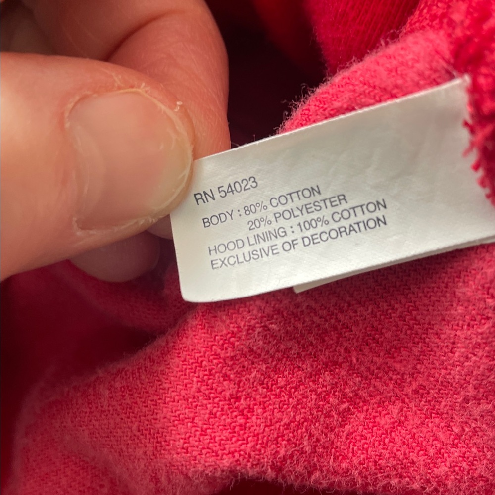 GAP Kids Sz 4 Pink Heart Red velour Hoodie full zipper pockets Valentines Day - Picture 6 of 6
